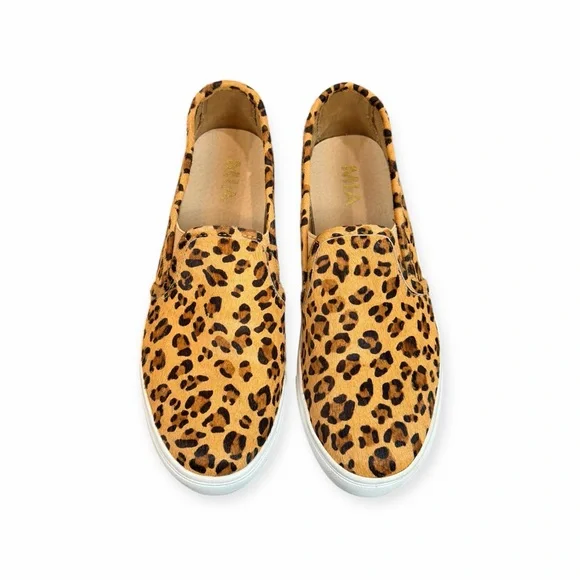 Mia Yulia Leopard Print slip-on Sneakers Animal Print Calf Hair Platform shoes 9 - Picture 3 of 7